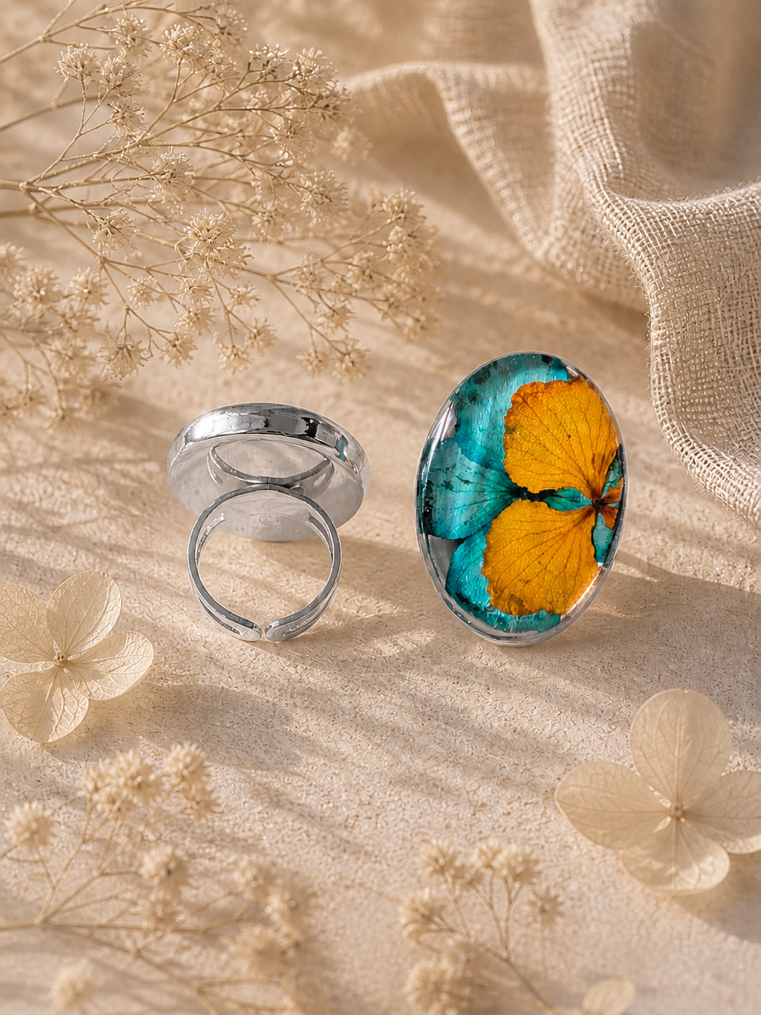 Anillo flor ovalado